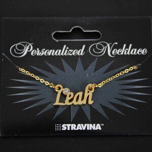 LEAH Name Goldtone Rhinestone Accent 14.5" w 4.5" Multi Ring Ext Necklace